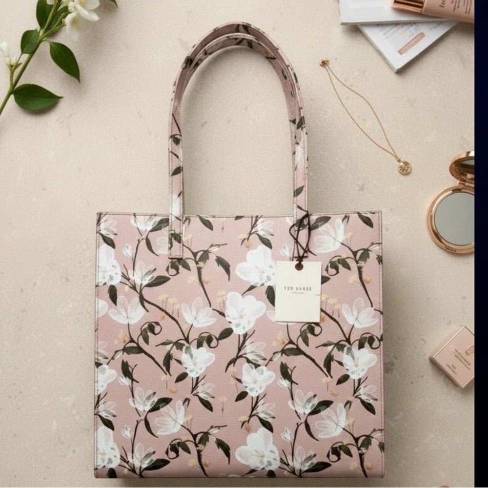Ted Baker London Vanilla Floral Icon Tote Bag Pink Crosshatch Shopper NWT
